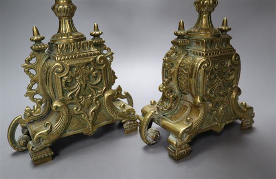 A pair of four light brass candelabra, height 41cm